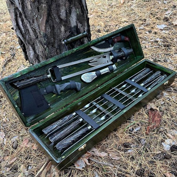 Набір шампурів у дерев'яному кейсі з 11 предметів Н-3800 фото