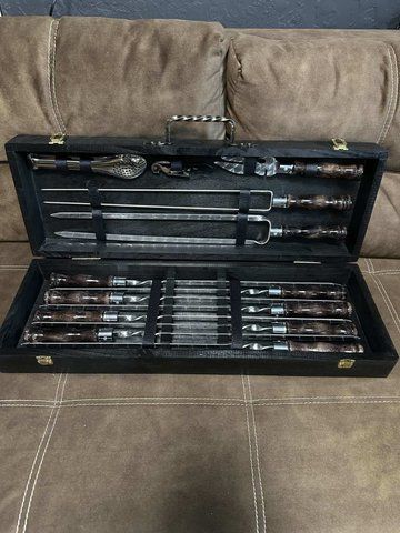 Набір шампурів у дерев'яному кейсі з 13 предметів 001 фото