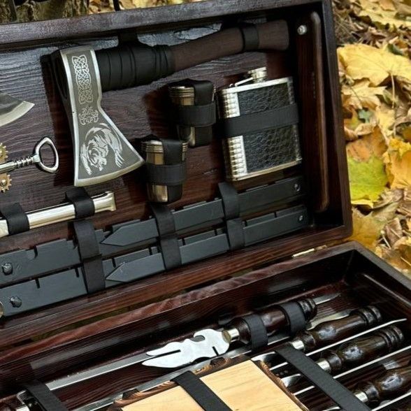 Набір шампурів у дерев'яному кейсі "ОЛІМП" Н - 6400 фото