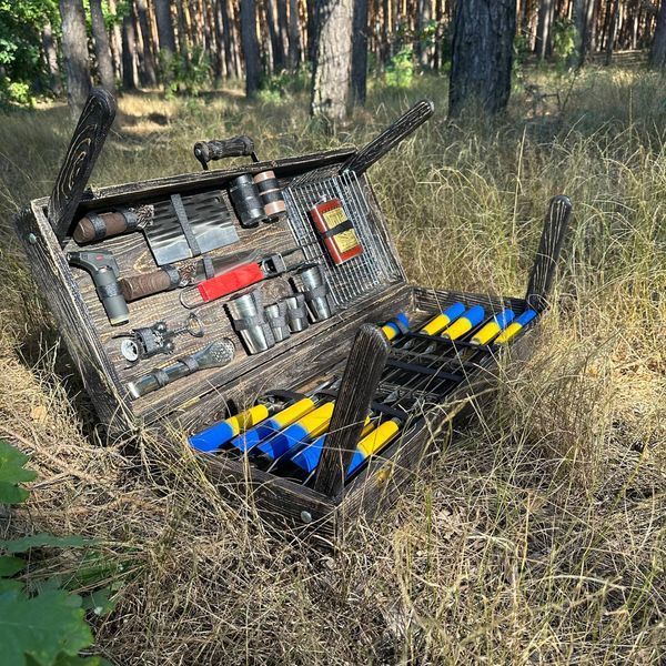 Набір шампурів у дерев'яному кейсі "Українець" Н - 6300 фото